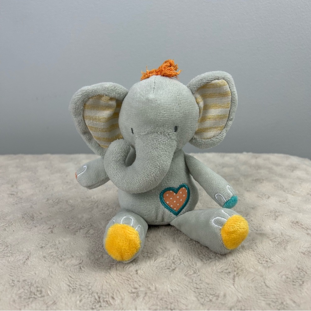 Tickle & Main Elephant Plush Stuffed Animal Toy Gray Yellow Orange Blue Heart